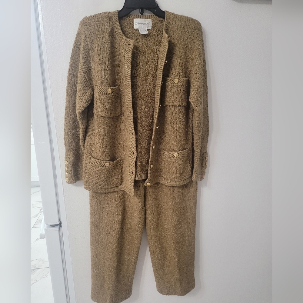 Tanner Cozy Tan Knit Cardigan S and Pants M Set